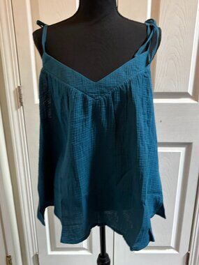 Torrid Tie Strap Cami Gauze Fabric In Legion Blue Size 14-16 NWT